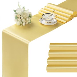 Manyshofu 4Pcs Satin Yellow Gold Table Runner - 12 x 108 Inch Long Size, Party Table Runner Decor Bright & Smooth Wedding Decorations Table Runners for Banquet Chef Birthday Buffet Dinner Graduations