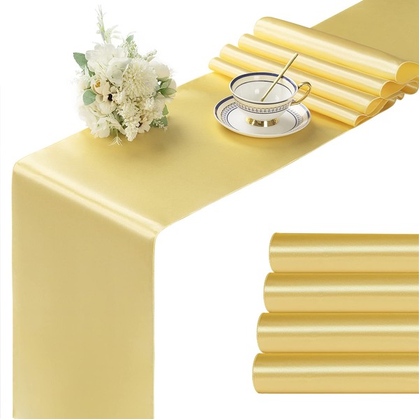 Manyshofu 4Pcs Satin Yellow Gold Table Runner - 12 x