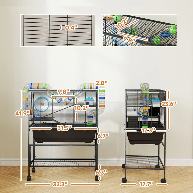 Hamster Cage 3 Tier with Deep Tray Rolling Storage Shelf