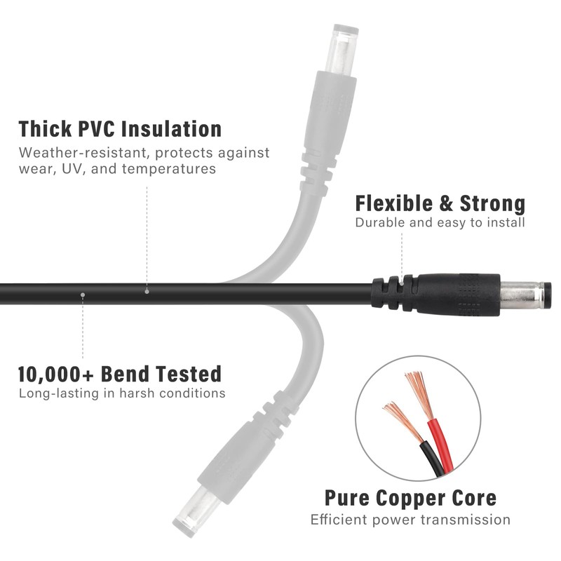 KSK 10FT Trail Camera Power Cord, 5.5x2.1mm DC External Power