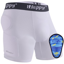 IHAPPY Youth Sliding Shorts with Soft Protective Athletic Cup, Boys Padded Slider for Baseball, Football, Lacrosse White