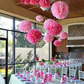 10Pcs Flower Honeycomb Balls,Hanging Tissue Paper Pompoms,Tissue Hanging Paper Pom Poms Green 15cm for Birthday,Party,Wedding