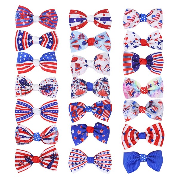 sorkwo 21 Pcs American Flag Hair Bow Patriotic Hair Bow InDependence Day Bow Ribbon Hair Clips, Handmade Grosgrain Ribbon Alligator Clip Hair Accessories for Gift