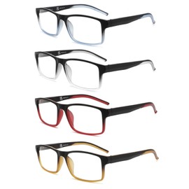 MODFANS Reading Glasses 4 Pack, Blue Light Blocking Readers, Anti Glare, UV Protection, Lightweight Comfortable Unisex Two-Tone Frames with Spring Hinge, Rectangular Design 2.25