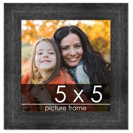 Poster Palooza 5x5 Inch Distressed/Aged Black Wood Picture Square Frame - Picture Frame Includes UV Acrylic, Foam Board Backing, & Hanging Hardware! - 5x5 Inch Frame