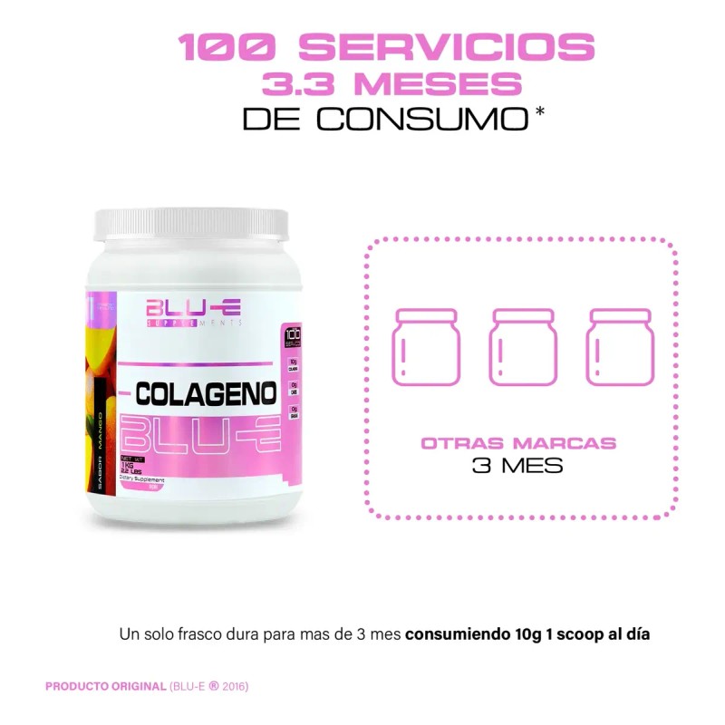 Colágeno Hidrolizado Blu 1kg Varios Sabores 100 Servicios