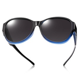 TINHAO Polarized Fit Over Sunglasses Oversized Wrap Around Shield Sunglasses Wear Over Glasses for Woman Man Driving(Gradient dark blue,Black)