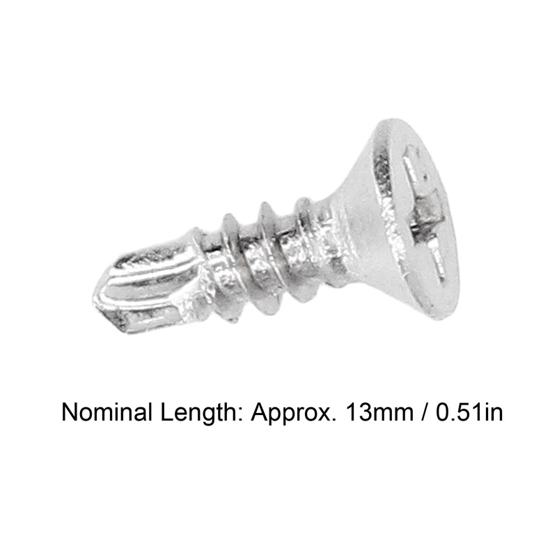 200Pcs Self Drilling Screw Countersunk Cross Stainless Steel 13mm Length