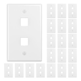 FGB 2-Port Keystone Wall Plate 20-Pack, Low-Profile Single Gang Wall Plates for RJ45, HDMI, and Coax Keystone Inserts, White