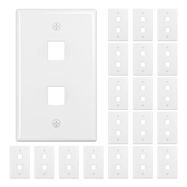 FGB 2-Port Keystone Wall Plate 20-Pack, Low-Profile Single Gang Wall