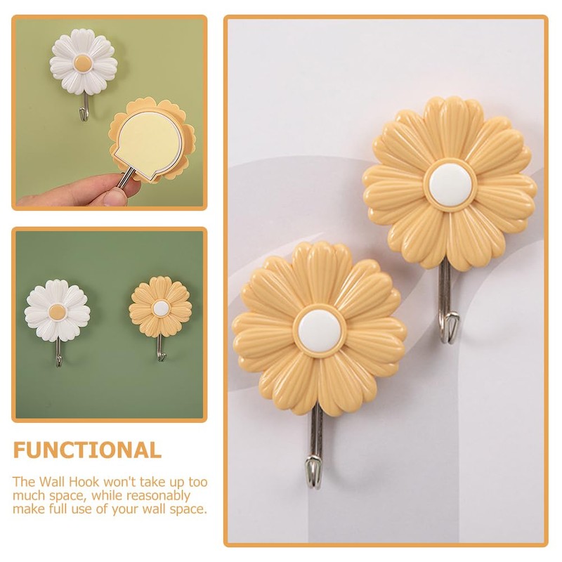 Cabilock 4pcs Daisy Sticky Hook daisy coat bags wall hanger