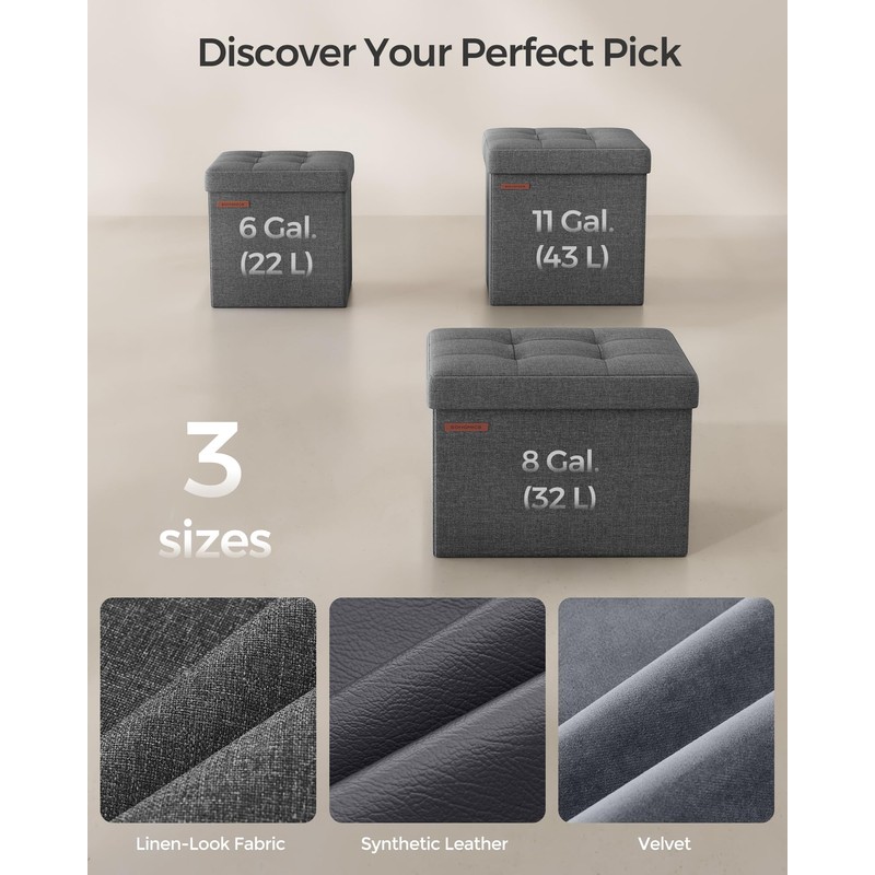 SONGMICS 11.8 Inches Small Folding Storage Ottoman Cube, Storage Footrest,