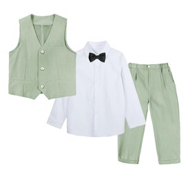 LOLANTA Boys 4 Piece Suit Vest Set Kids Birthday Wedding Party 2-13 Years, Green