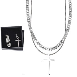 GOZINA Men's Necklaces, Mens Chain, Cuban Chain, Silver Chain Mens, Send Black High-end Gift Box Holiday Birthday Gifts for Boyfriends (GOZINA003, Retro, 30, GOZINA002)