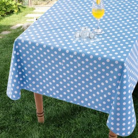 Romanstile Oilcloth Tablecloth Outdoor Tablecloth Weatherproof 100 x 140 cm Blue with Dots Tablecloths PVC Waterproof Plastic Tablecloth for Wedding, Birthday, Party, Hotel, Bar, Dining Table, Garden