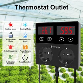 KETOTEK Thermostat Hygrostat Socket Digital, Temperature Controller Humidity Regulator Socket with 2 Sensors 230 V, Temperature Humidity Regulator for Greenhouse Mushroom Terrarium