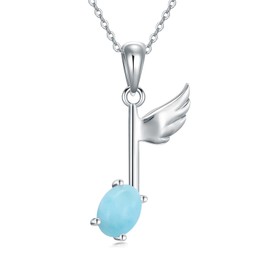 PROESS Music Note Necklace for Women 925 Sterling Silver Larimar Guardian Angel Wing Pendant Musical Gemstone Necklace Jewelry Presents for Music Lovers