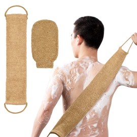 Cozlly Back Scrubber Exfoliating for Shower, 100% Natural Sisal Back Scrubber Band and Exfoliating Glove Body Shower Gloves Exfoliating Massage Strap for Back Shower