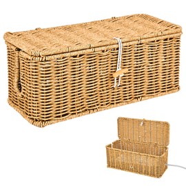 YYTECH Rattan Kabelmanagement Box, Handgemachte Kabelbox, unter Schreibtisch Kabel Organizer Box, Hand-Woven Wire Storage für Kabelsalat Verstecken Schreibtisch, Tv Drähte Power Strip, für Büro, Haus
