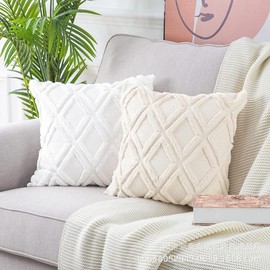 CJWLKJ 2Pcs Soft Faux Fur Throw Pillow Covers 18x18 - Plush Short Wool Velvet Decorative Pillow Covers - Couch Sofa Pillow Covers for Living Room - with 3D Pattern (White)