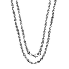 Savlano 2mm-5mm Stainless Steel Rope Twist Necklace Chain For Men & Women Comes in 16-30 inches With a Gift Box (20, 4mm)