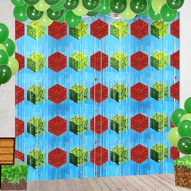 Video Game Party Backdrops Birthday Decorations, 2 Pcs 3.28 x 6.56 Ft Video Game Foil Fringe Curtains Streamer for Boys Gaming Photo Booth Props Party Supplies