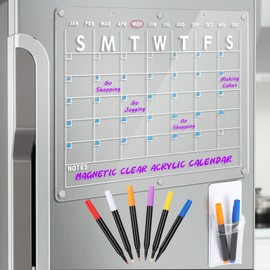 Acrylic Magnetic Dry Erase Board Calendar for Fridge, 16.5"x12" Inch Clear Dry Erase Calendar for Refrigerator, Magnetic Planning Calendars Includes 6 Colors Markers and Magnet Pen Holder