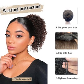 Brown Drawstring Ponytail for Black Women Curly Black Ponytail Extension for Black Women Synthetic Hair Extensions Short Afro Curly Ponytail Hair Pieces
