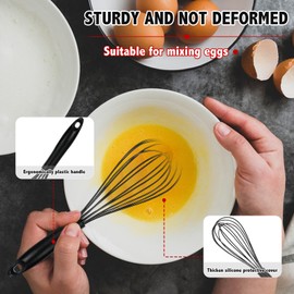 Schneebesen Silikon Set, 2 Stück Schwarz Rührbesen, Silikondrähte Ballonschneebesen für Mischen, Schneebesen, Schlagen, Aufschäumen und Rühren (8.5",10")