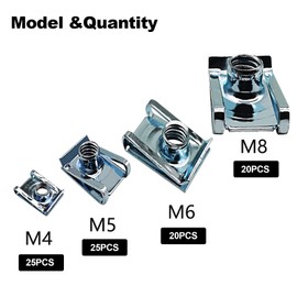 U Type Metal Clip Nuts, 90 Pieces Metal U-Type Sheet Metal Nuts Fixing Clips, Body Nuts Snap Nuts Clip Nuts Stainless Steel for Car (M4 M5 M6 M8)