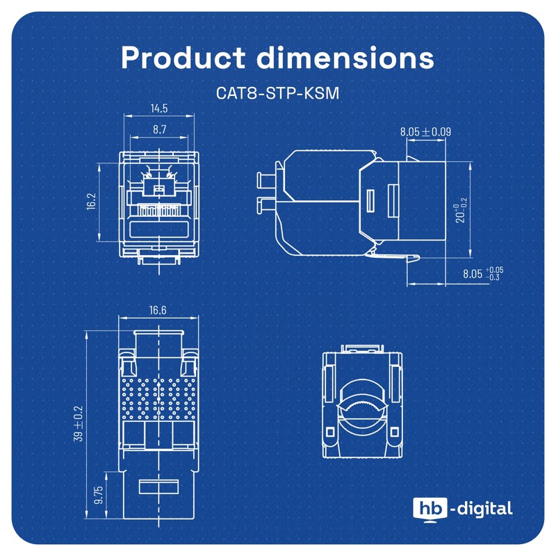 hb-digital Set: 2x CAT.8 Keystone RJ45 Module + 2x DIN