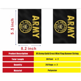 LUSEOAN 2 Pack US Army Gold Crest Mini Flag Banner String - Small Miniature Military Hanging Banners Flags for Veterans Day,Memorial Day,US Fourth of July Decorations,60 Feet 40 Flags