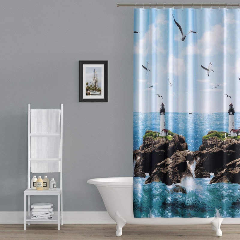 Extra Long Fabric Bathroom Shower Curtain, 180cm Wide by 200cm