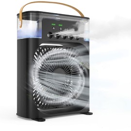 Ventilador Portatil, MINI Ventilador de escritorio, Ventilador Multifuncional para Oficina - 3 velocidades del viento, atomización, Adecuado para dormitorio, escritorio, oficina, viajes (Negro)