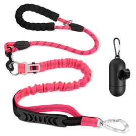 SlowTon Dog Leash, Heavy Duty Bungee Dog Leash, Comfortable Padded Handle and High Reflective Strip, Dog Leash with Car Seat Belt, Durable and Non-Tangled, Suitable for Medium and Large Dogs (Pink)