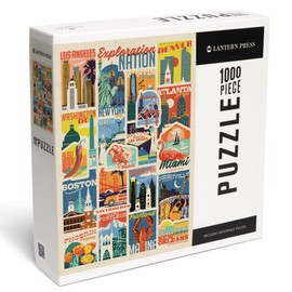 Lantern Press Woodblock Cities Collage, Exploration Nation, 1000 Piece Jigsaw Puzzle for Adults, Made in USA with Reference Poster