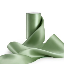 FAKILO Sage Green Satin Ribbon 4 inch Wide Double Faced Satin Ribbon Thick Sage Green Ribbon for Gift Wrapping Wedding Easter Decor Chair Sashs Bows Making Crafts and Home Decoration-10 Yards