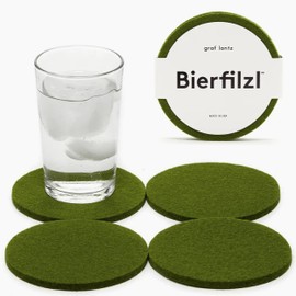 Graf Lantz - Bierfilzl Felt Coasters - Round - 100% Merino Wool - Moisture Wicking - Heat Resistant - Sustainable - Home Decor - Bar Decor - Housewarming - 4 Coaster Set - 4" Circles - Loden Green