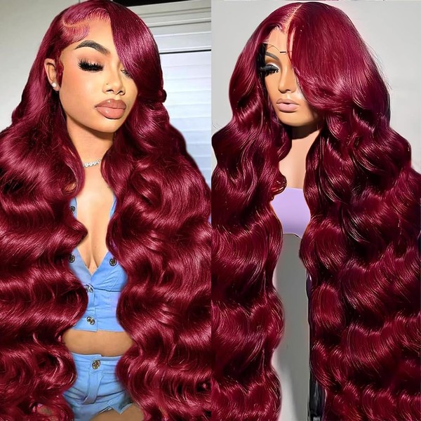 Nollipopco burgundy Wigs Human Hair 99j13x6 HD Body Wave Lace