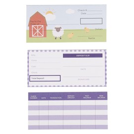 BLUE PANDA 150 Sheets Fake Checkbook for Kids Learning with Pretend Deposit Slip and Check Register for Play School Supplies, Farm Animals Themed