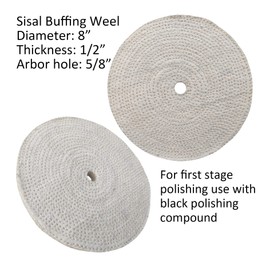 6PC 8 Inch Stainless Steel Polishing Buffing Wheel Kit for Bench Grinder,kit with Each 1PC 5/8 Inch Arbor Hole Sisal/Denim/Cotton Wheel and Each 1PC 100g Bar Black/Green/White Polishing Compound