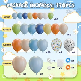 LumaZoa 170pcs Blue Birthday Balloons Arch Garland Kit, Birthday Party Decorations, Blue Orange Yellow White Green Dog Puppy Theme for Boys Girls Baby Shower Supplies