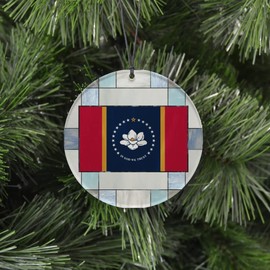 Mississippi Christmas Ornament - Faux Stained Glass Design Effect Featuring State Flag - 2024 Acrylic Tree Decoration - Holiday Gift and Home Decor