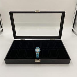N'icePackaging 1 Qty - 14 Slot Watch & Bangle Black Display Case w/Glass Top & Removable Foam Collars - for Sales/Travel/Organization/Storage