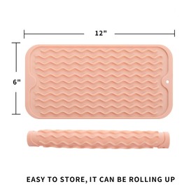MicoYang Silicone Dish Drying Mat for Multiple Usage,Easy clean,Eco-friendly,Heat-resistant Silicone Mat for Kitchen Counter,Sink,Bar,Bottle,or Cup Pink S 12 inches x 6 inches