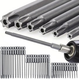 Magnetic Torx Head Screwdriver Bit Set, S2 Steel Long Drill Bits with 1/4 Inch Hex Shank and Security Torx Bits, Tool Accessories, Hardware:_Silver_12Pcs(50mm)