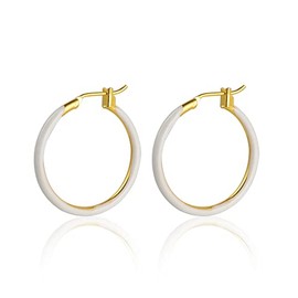 Enamel Hoop Earrings 2.5cm Round Dangle Drop Earrings Multicolor Circle Cartilage Huggie Tube for Women Hypoallergenic Statement Jewelry-White