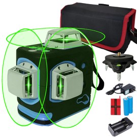 XEAST 3D Green Beam Self-Leveling Laser Level 3 x 360 Cross Line Three-Plane Leveling and Alignment Laser Level Tool -Two 360° Vertical and One 360° Horizontal Line, Metal Base XE-68G Pro