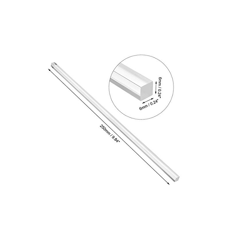 sourcing map 6mmx6mmx250mm Transparent Clear Solid Acrylic Square Rod PMMA