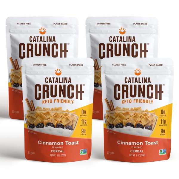 Catalina Crunch Keto Cereal | Low Carb, Zero Sugar, Gluten & Grain Free, Fiber | Keto Snacks, Vegan Snacks, Protein Breakfast Cereal & Snack | Keto Friendly Foods (Cinnamon Toast (Pack of 4))